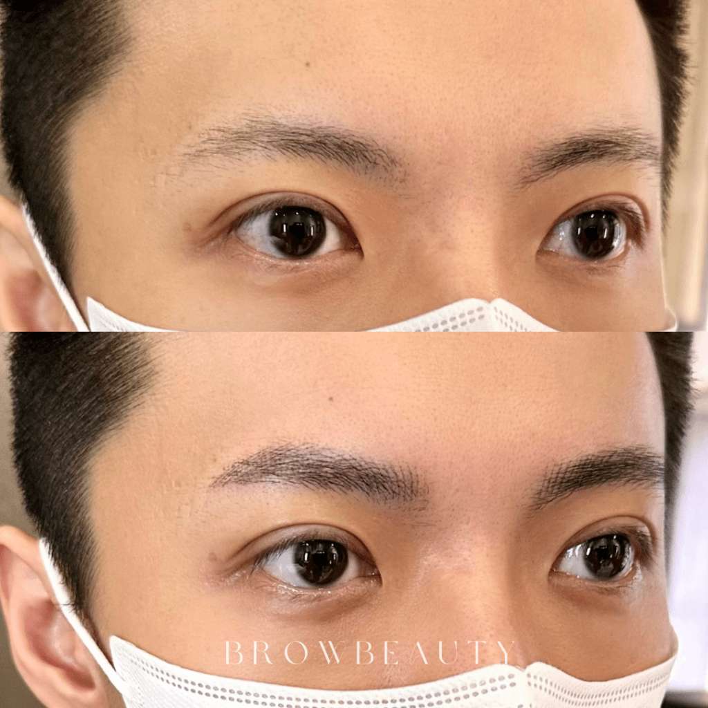 桃園自然系飄眉，在一般社交距離才看得到的細緻線條，需有一定毛量，融合在自身毛流裡面，才會是理想好看的樣子。