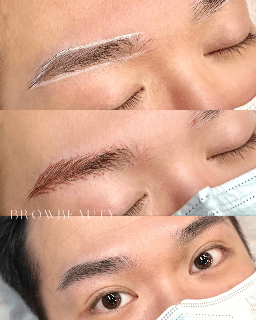 男士飄眉過程，清晰筆觸展現自然毛流，整體輪廓更立體
