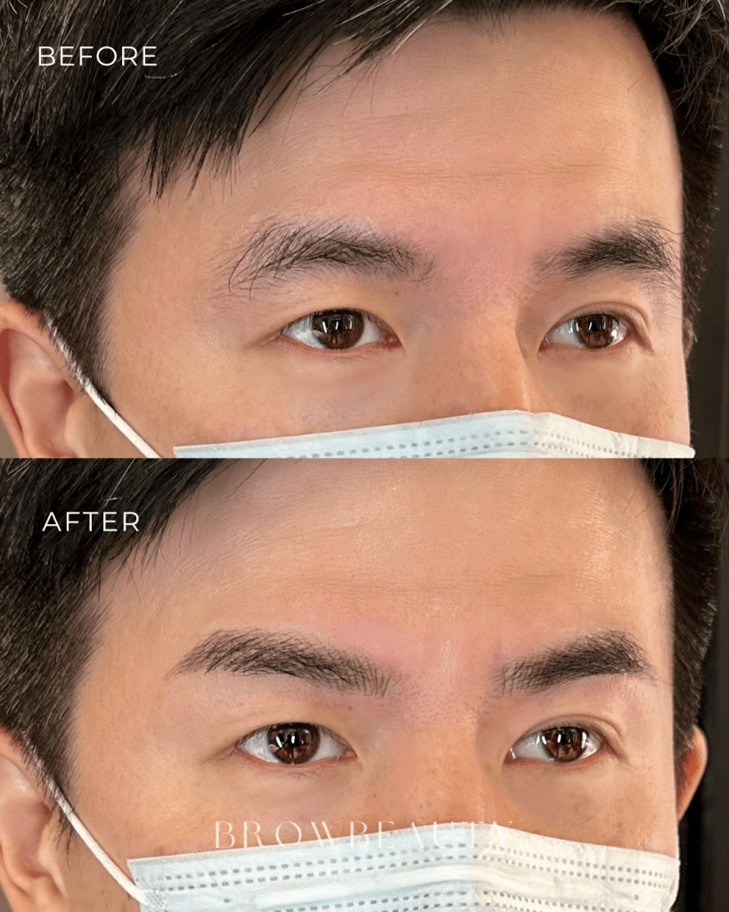 桃園飄眉推薦。原生眉毛偏粗濃，透過飄眉補足眉尾稀疏與線條鬆散